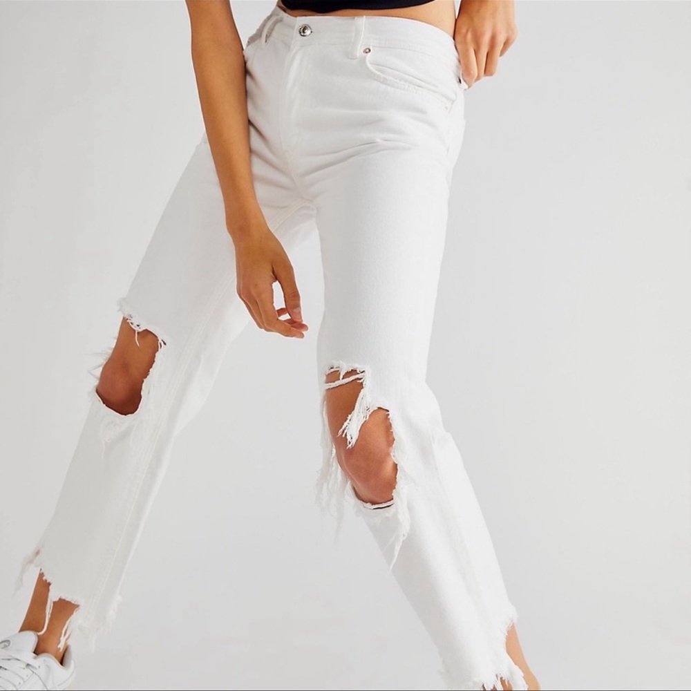 Free People White Straight Leg Jeans - Picture 2 of 4